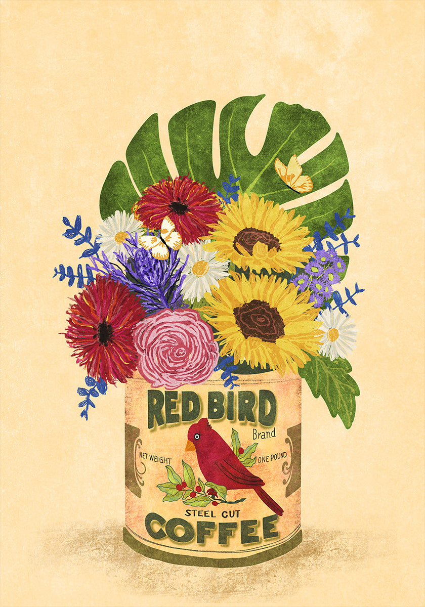 Fleurs dans une canette de café vintage Poster