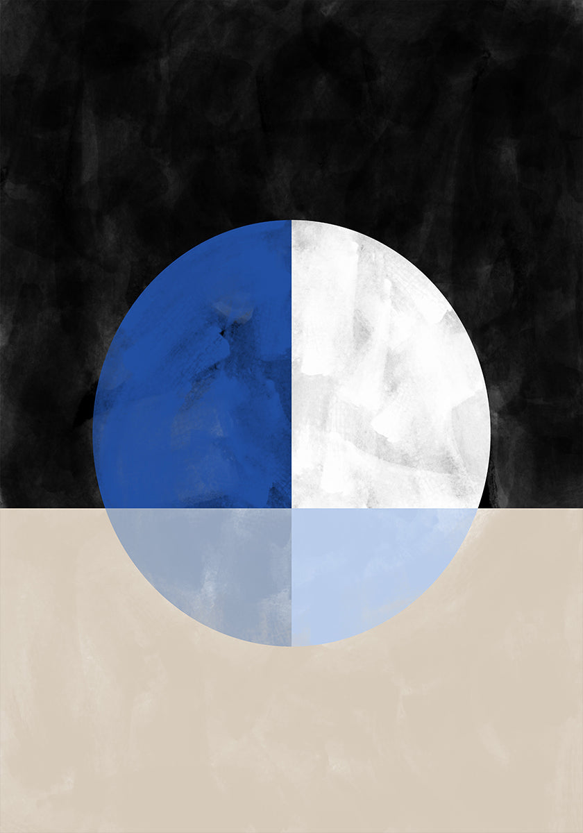 Cercle isecté avec quadrants bleus et blancs Poster
