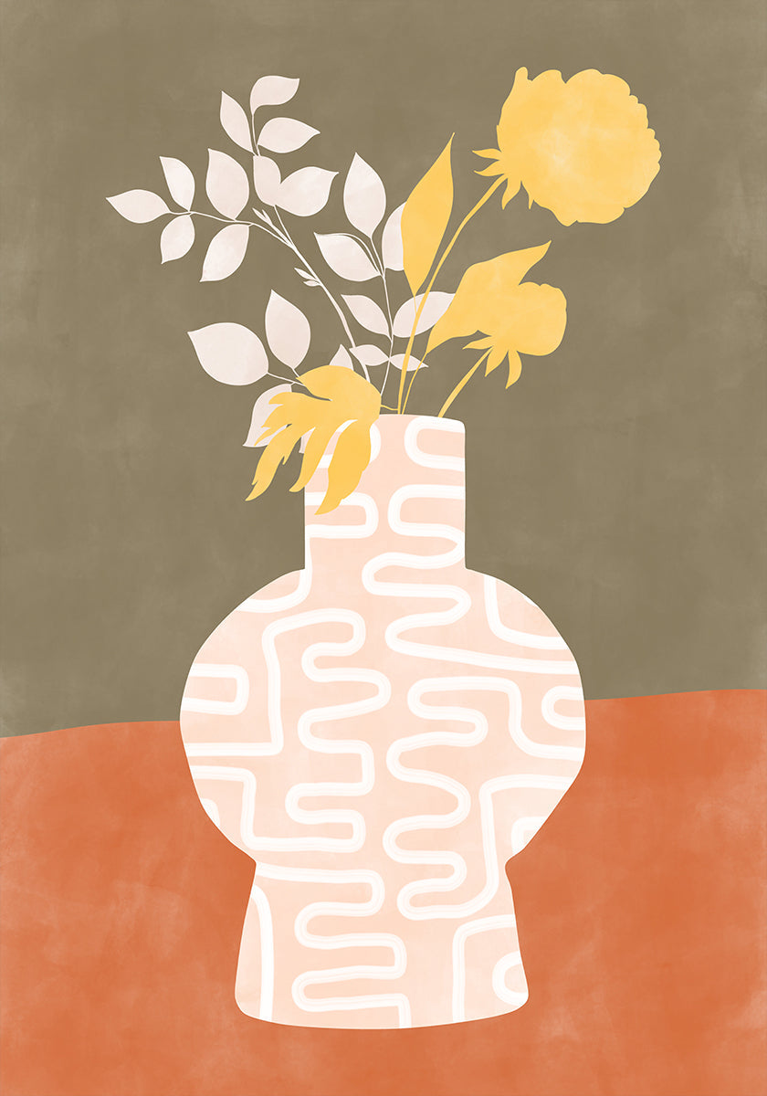 Vase stylisé à motifs blancs Poster