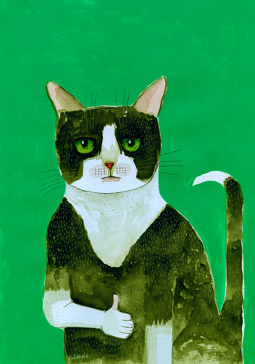 Chat de smoking pouces vers le haut