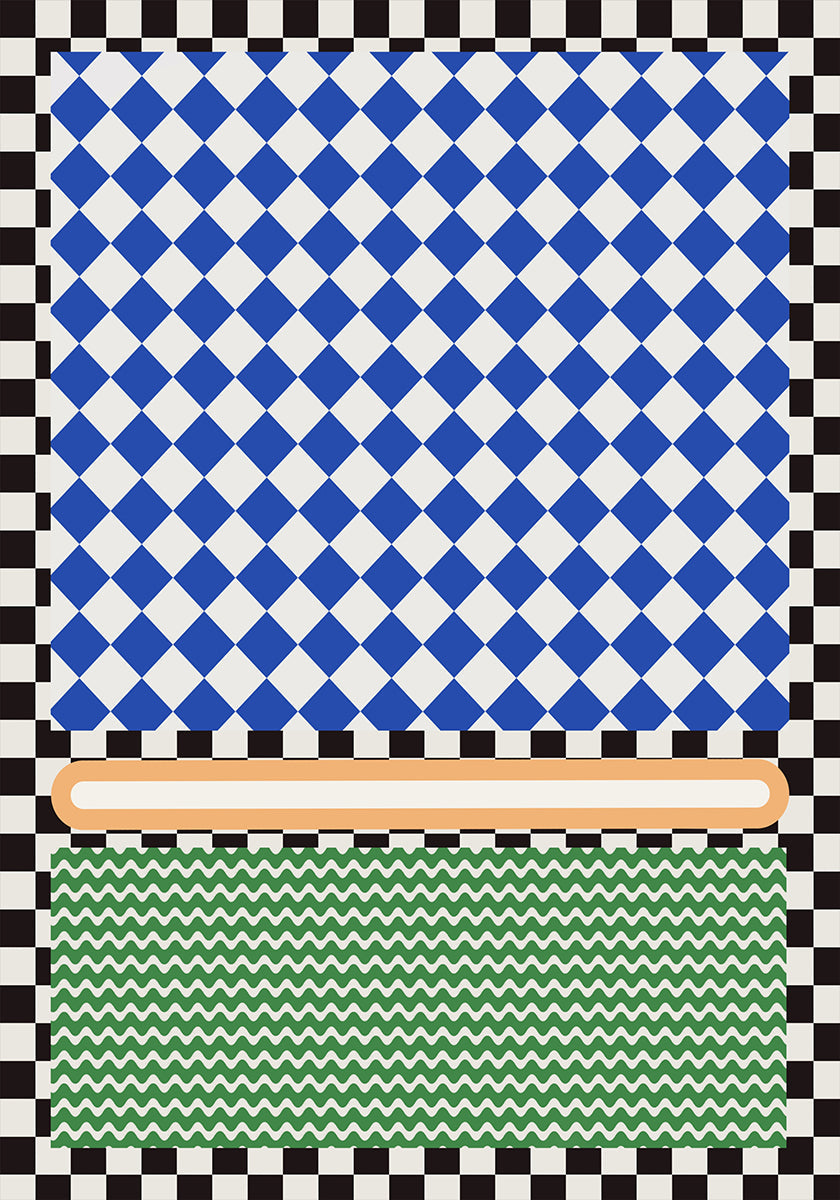 Motif géométrique avec des diamants bleus et blancs Poster