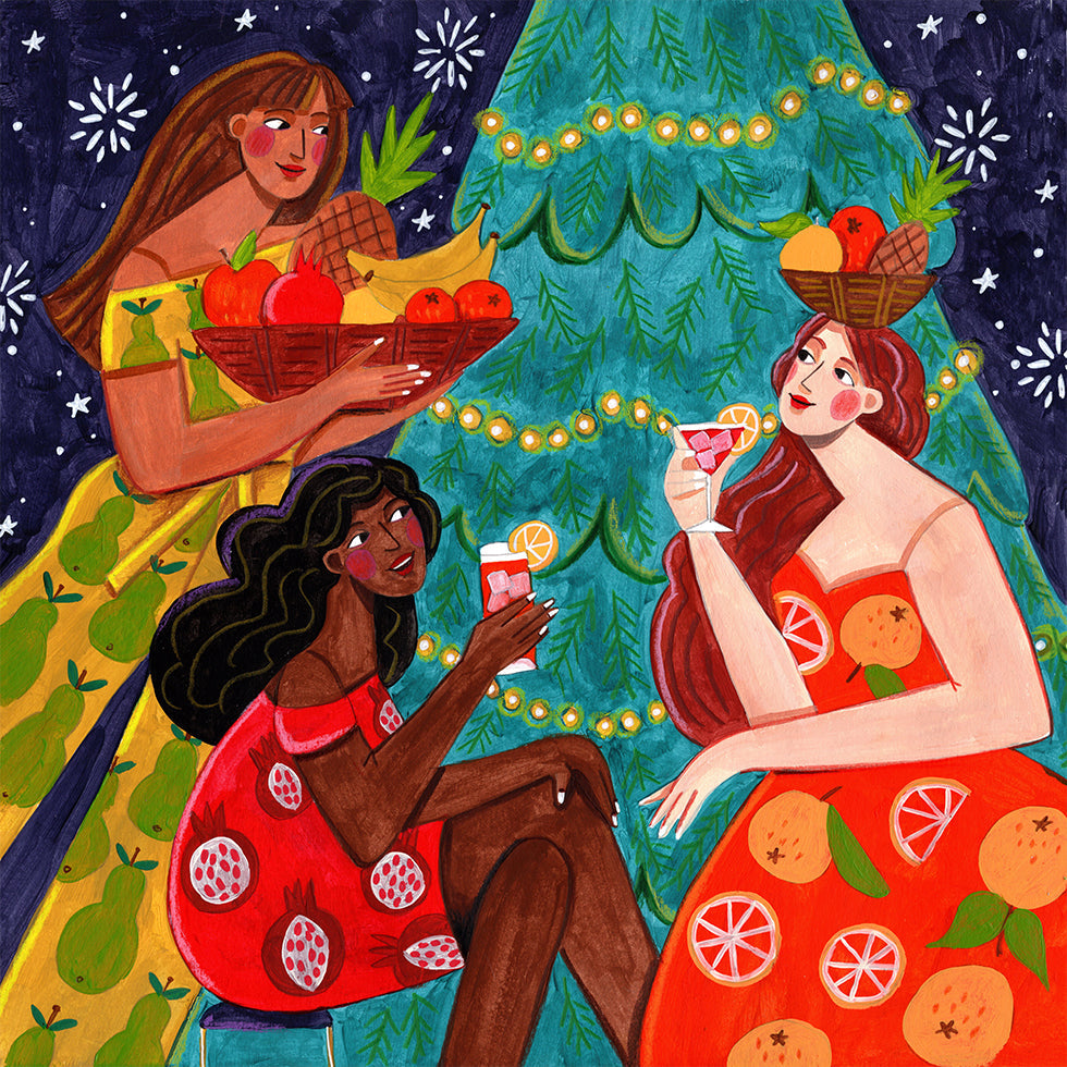 Festive Christmas fruit women Poster