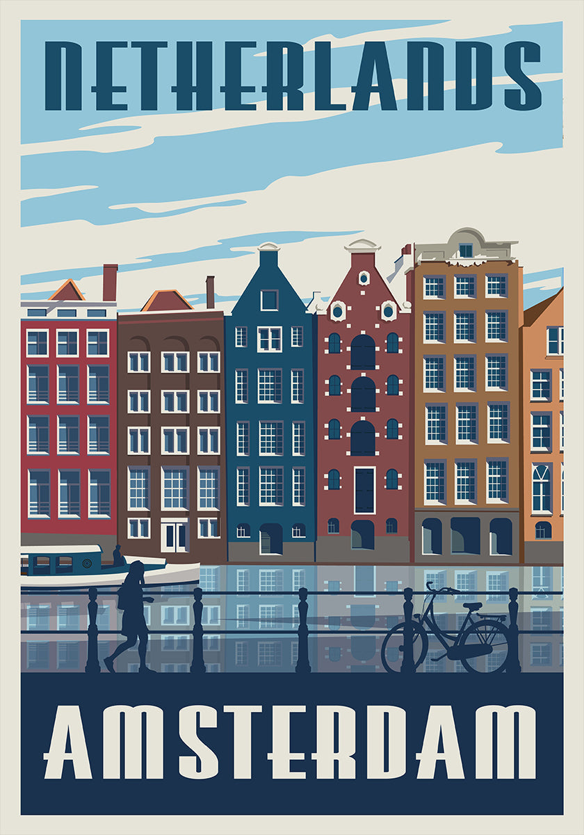 Affiche imprimée de voyage à Amsterdam