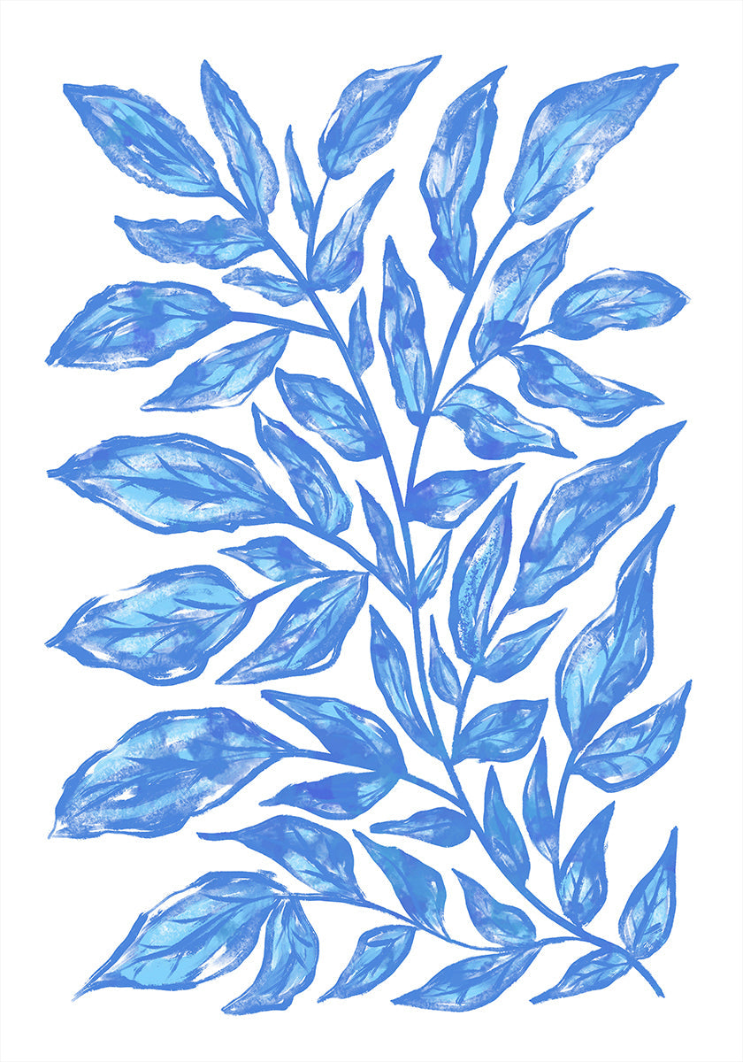 Illustration botanique de feuilles bleues Poster