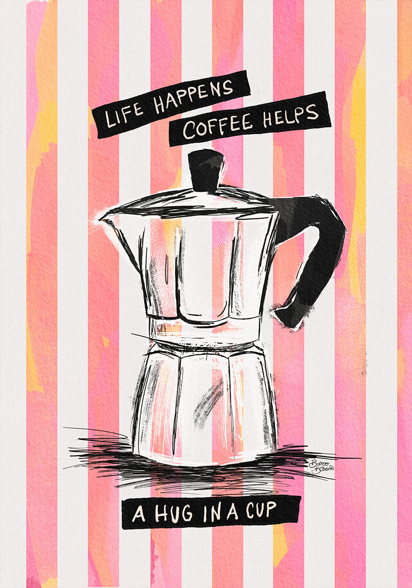 Mocca Coffee on Stripes - Câlin dans une tasse Poster