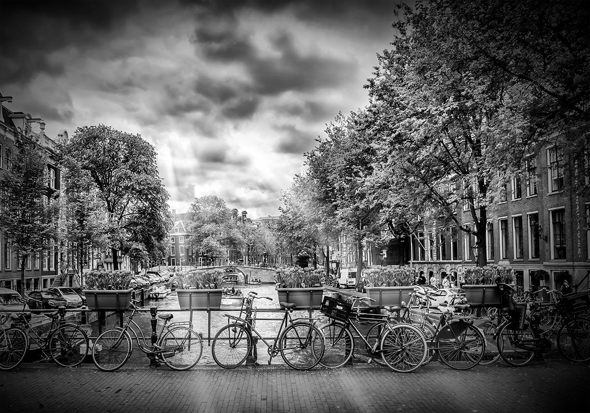 Poster AMSTERDAM Paysage urbain typique en monochrome