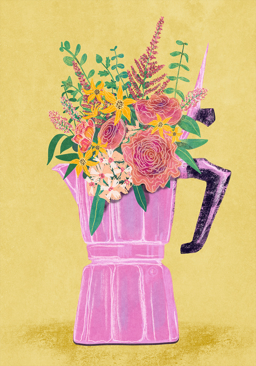 Machine à expresso avec fleurs