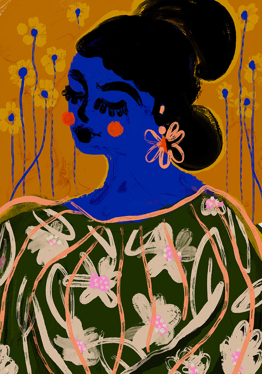 Souris à fleurs bleues