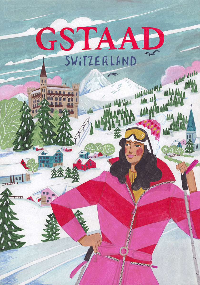 Femme de voyage à Gstaad, Suisse Poster