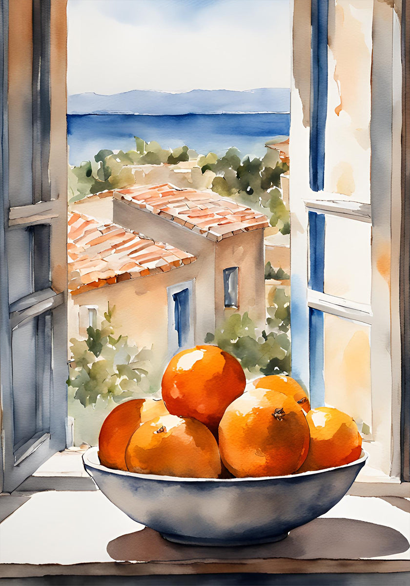 Poster Bol orange dans la fenêtre