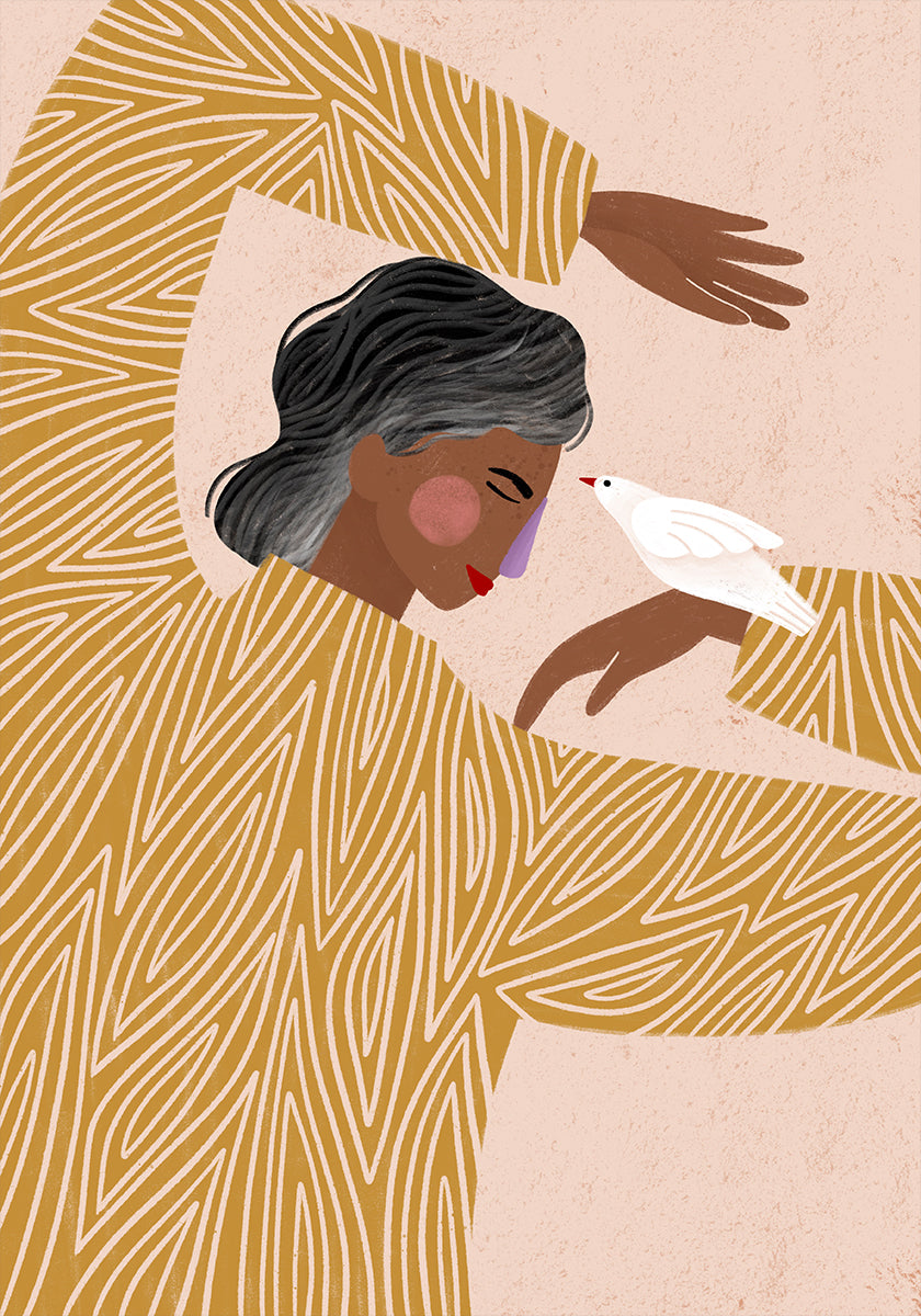 La femme avec un oiseau Poster