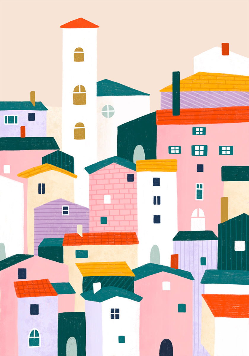 Scène de village colorée