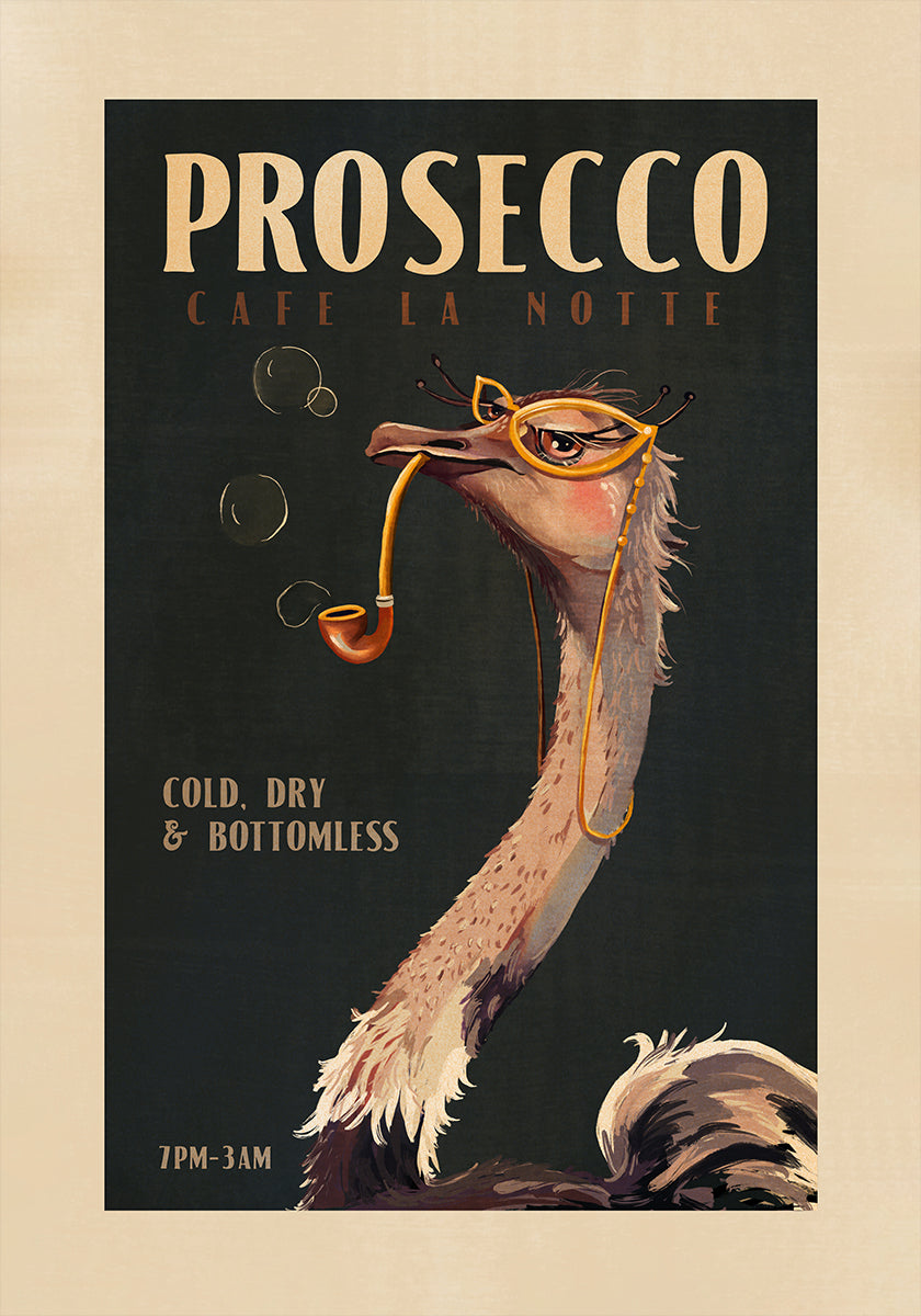Art déco Prosecco Wall Art d’une affiche d’autruche