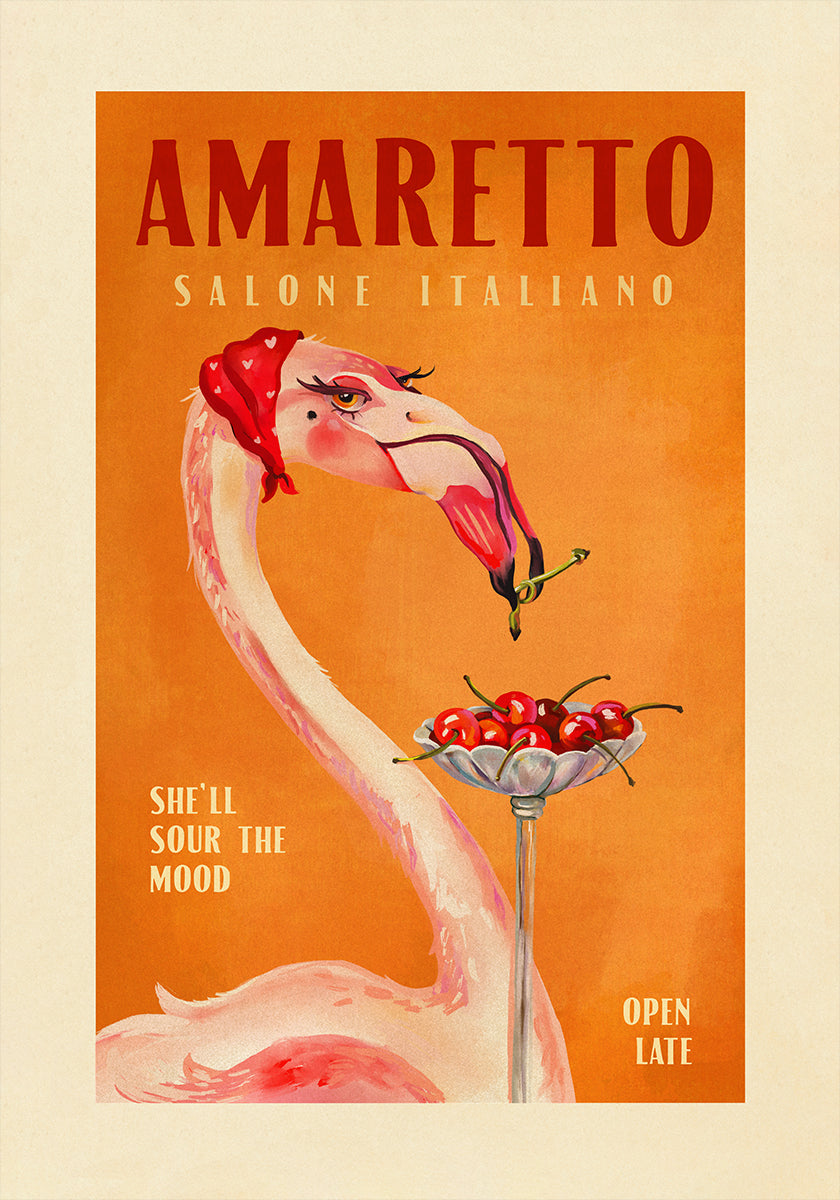 Amaretto Flamingo Art Déco Café Italien Voyage Art Poster