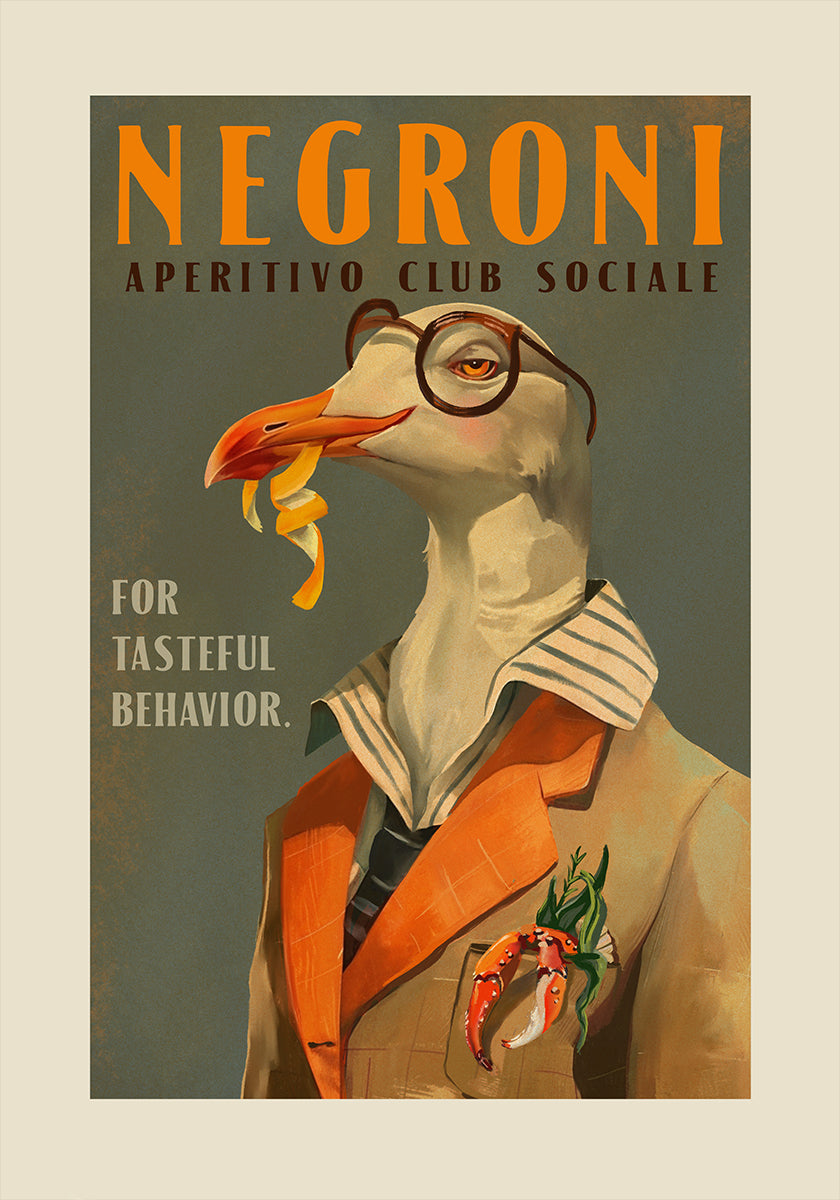 Negroni Art Déco Vintage d'une mouette fantaisie Poster