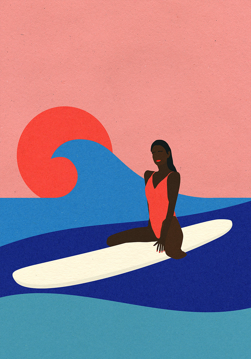 Fille sur une planche de surf Poster
