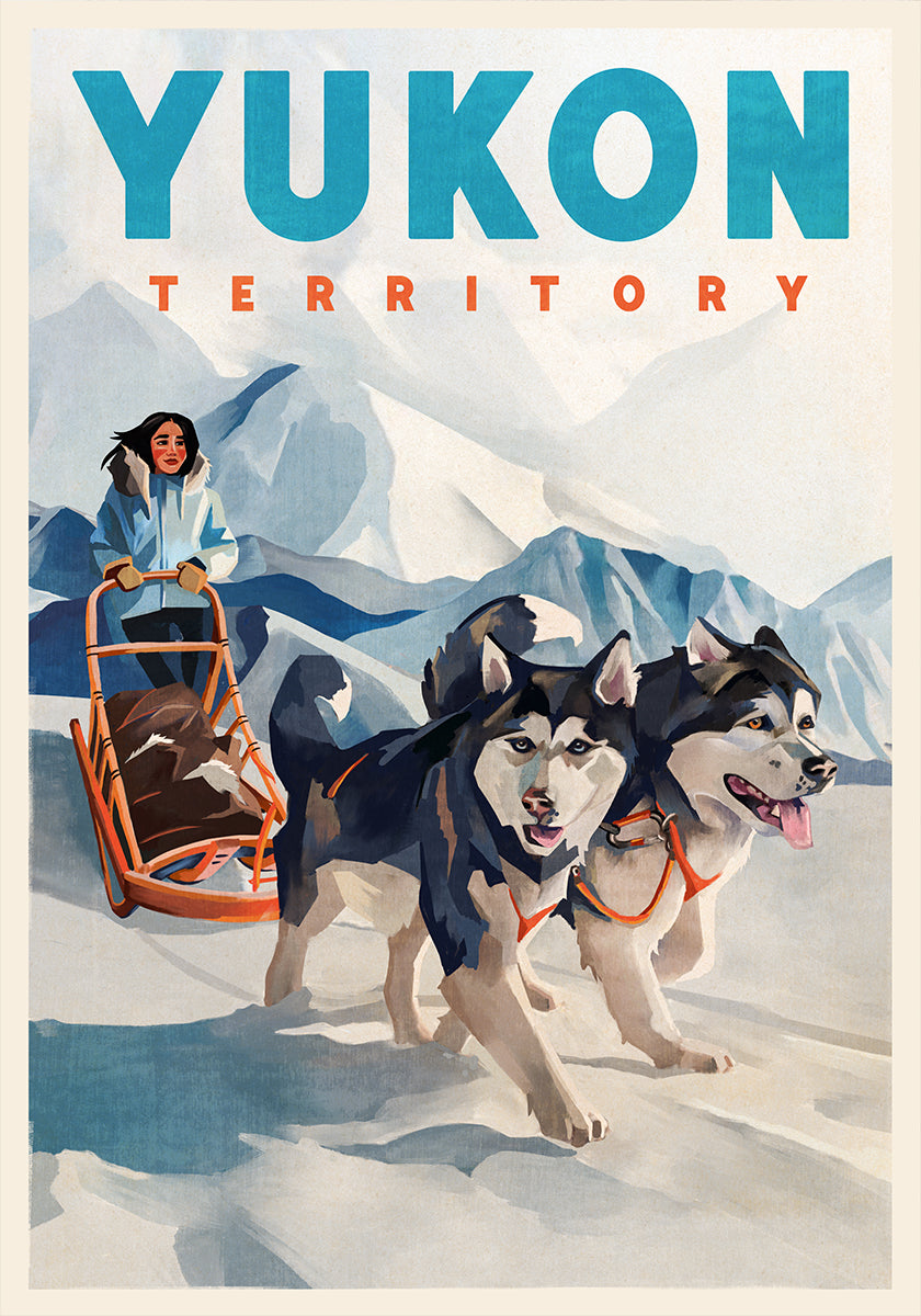 Affiche de voyage en traîneau à chiens du Territoire du Yukon