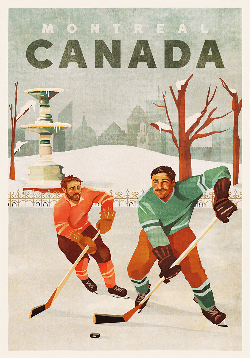 Les gars de hockey sur étang de Montréal Canada Poster
