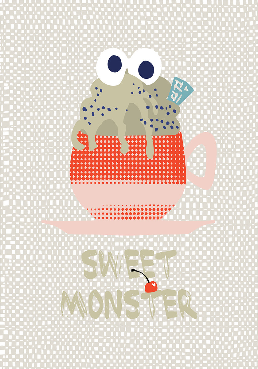 Cupcake monstre doux rouge Poster