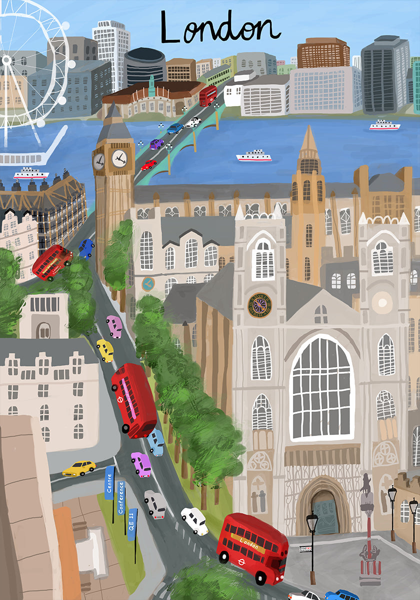 Ville de Londres avec vue sur la Tamise et Big Ben par l'artiste Carla Daly Poster
