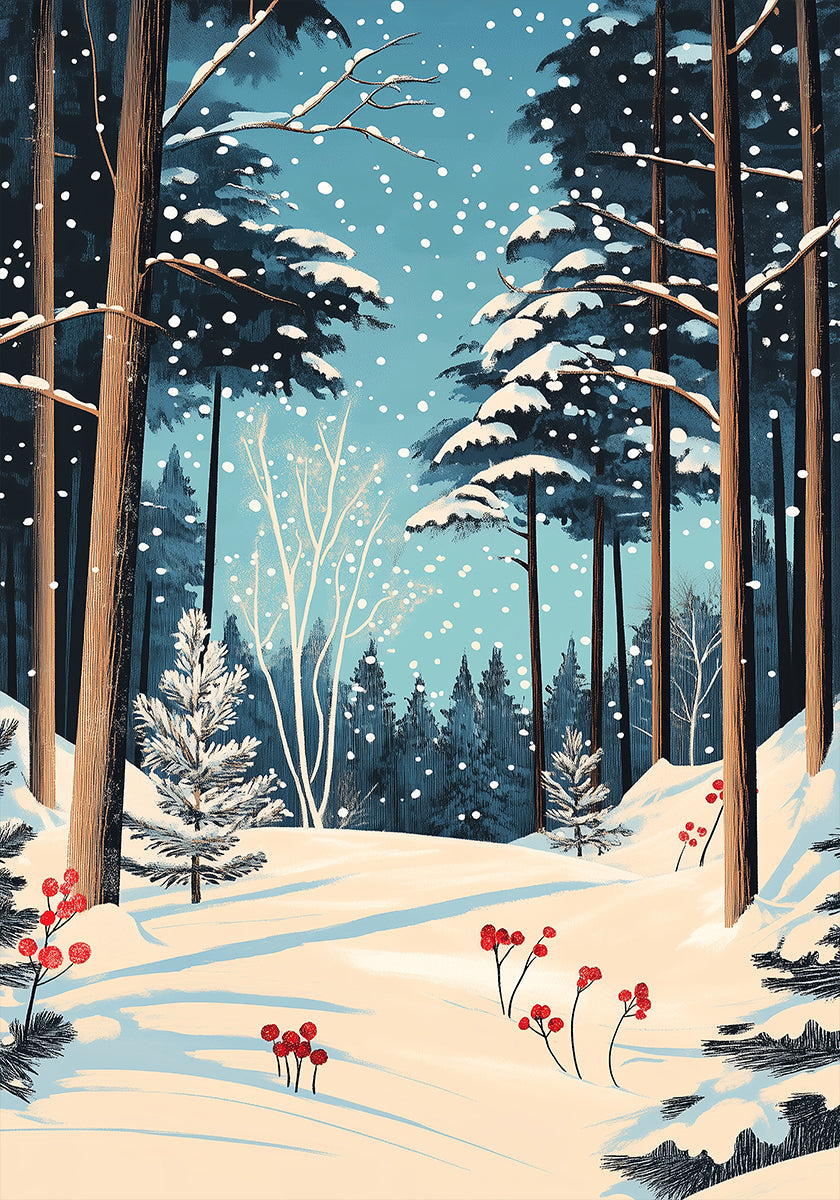 Forêt enneigée de Noël Poster
