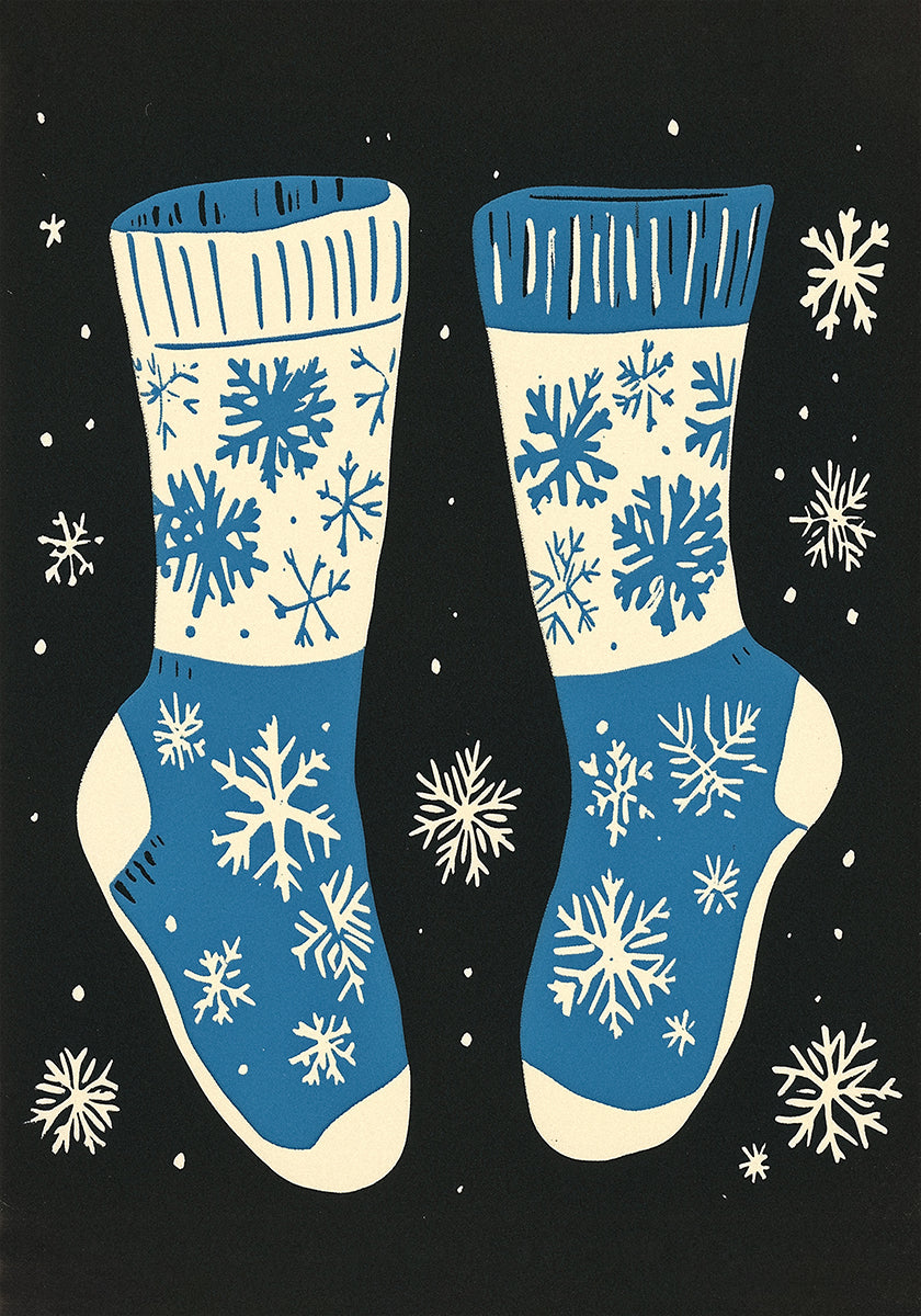 Chaussettes Vintage Tricots Bleu Sur Noir Poster