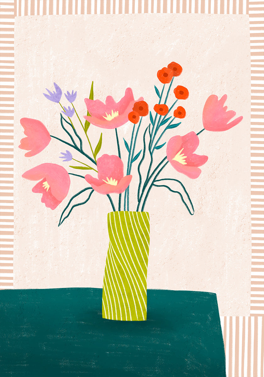 Fleurs colorées en rayures