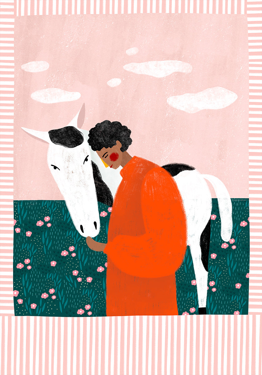 Fille et cheval dynamiques