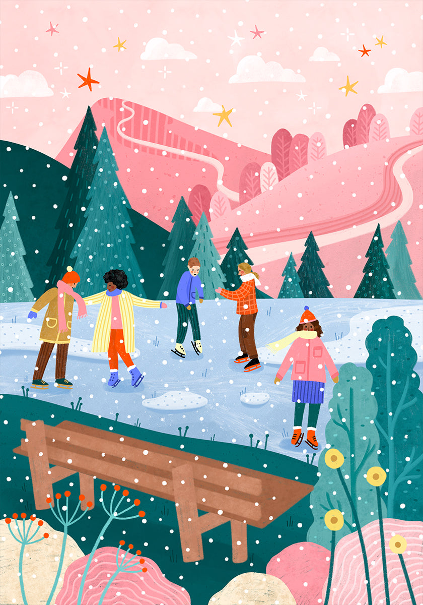 Personnes, patinage sur glace, affiche