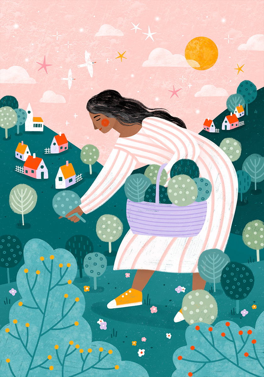 Une femme cueillant des arbres