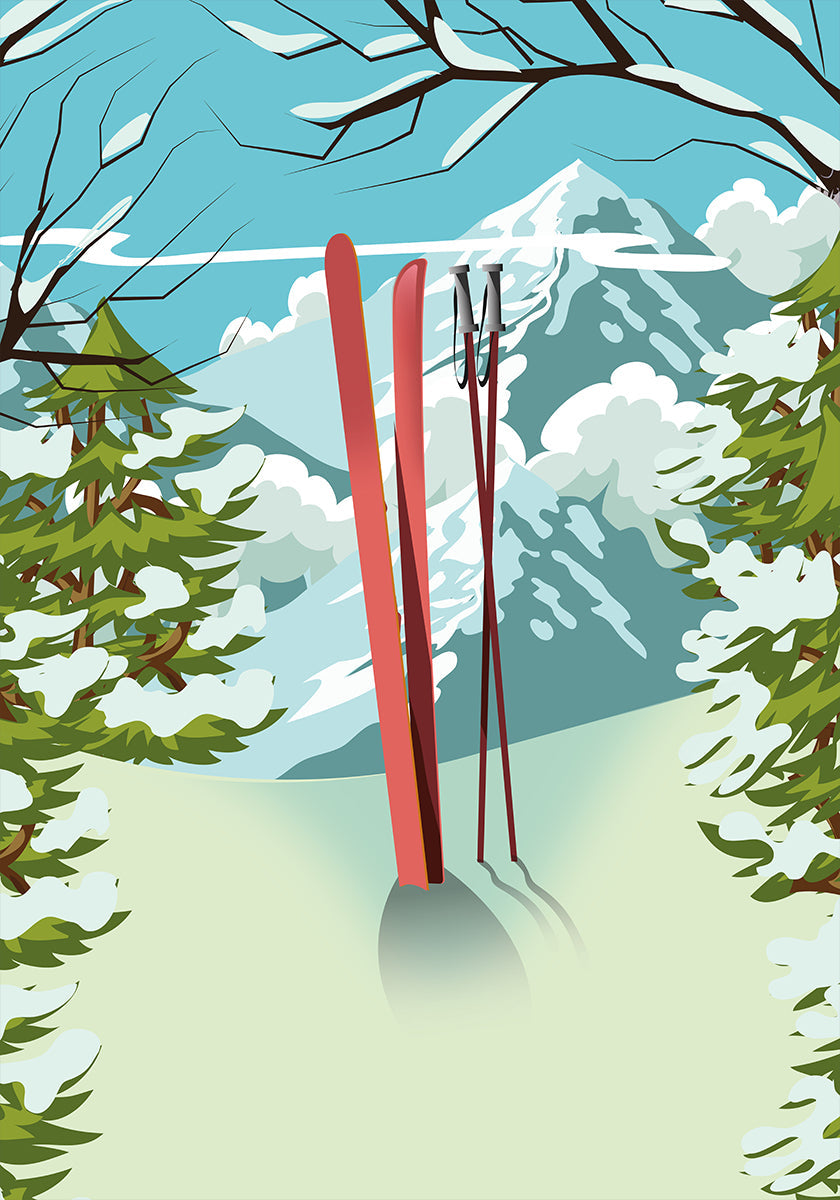 Ski au sommet d'une montagne Poster