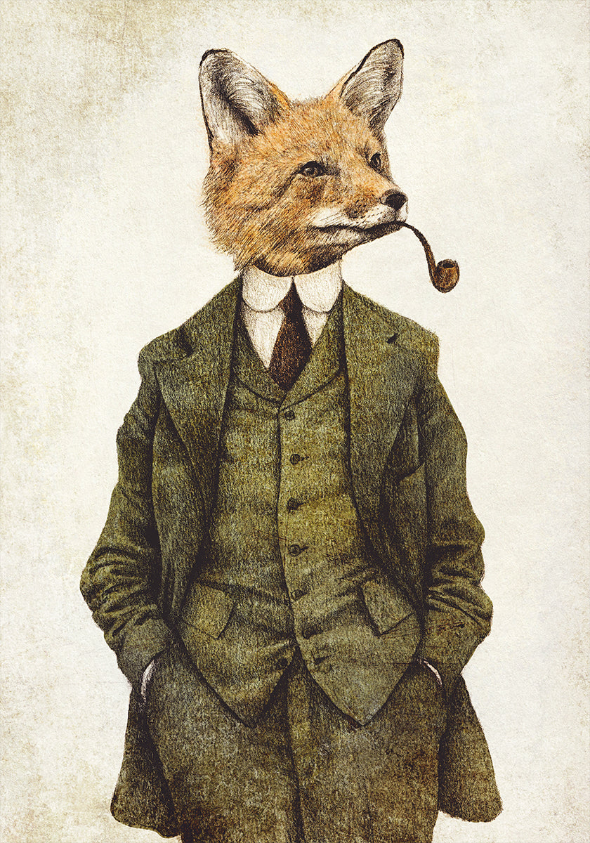 Le renard élégant vintage Poster