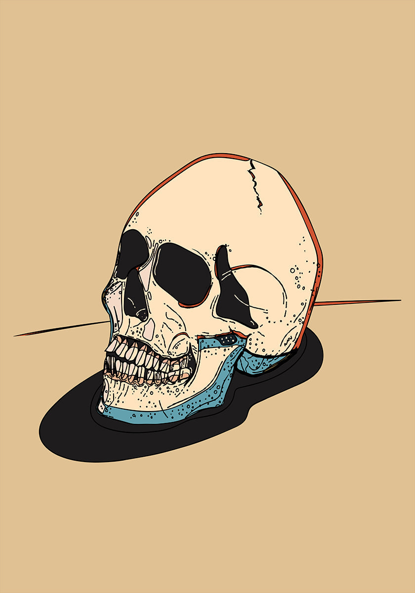 Illustration de crâne sur fond beige Poster