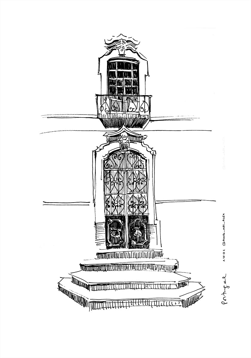 Affiche de dessin de ville de portails du Portugal