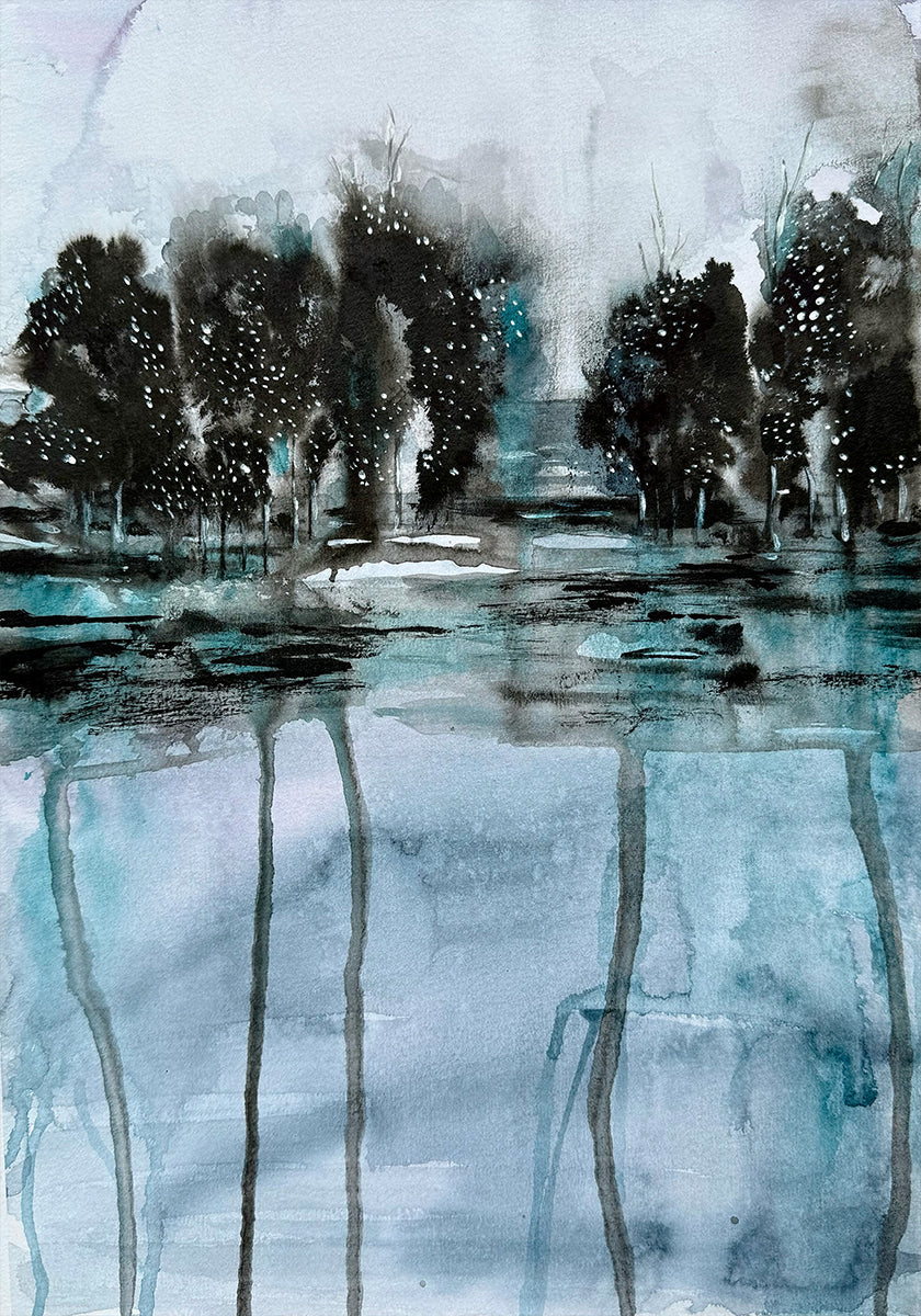 Arbres reflétés dans l'eau Poster