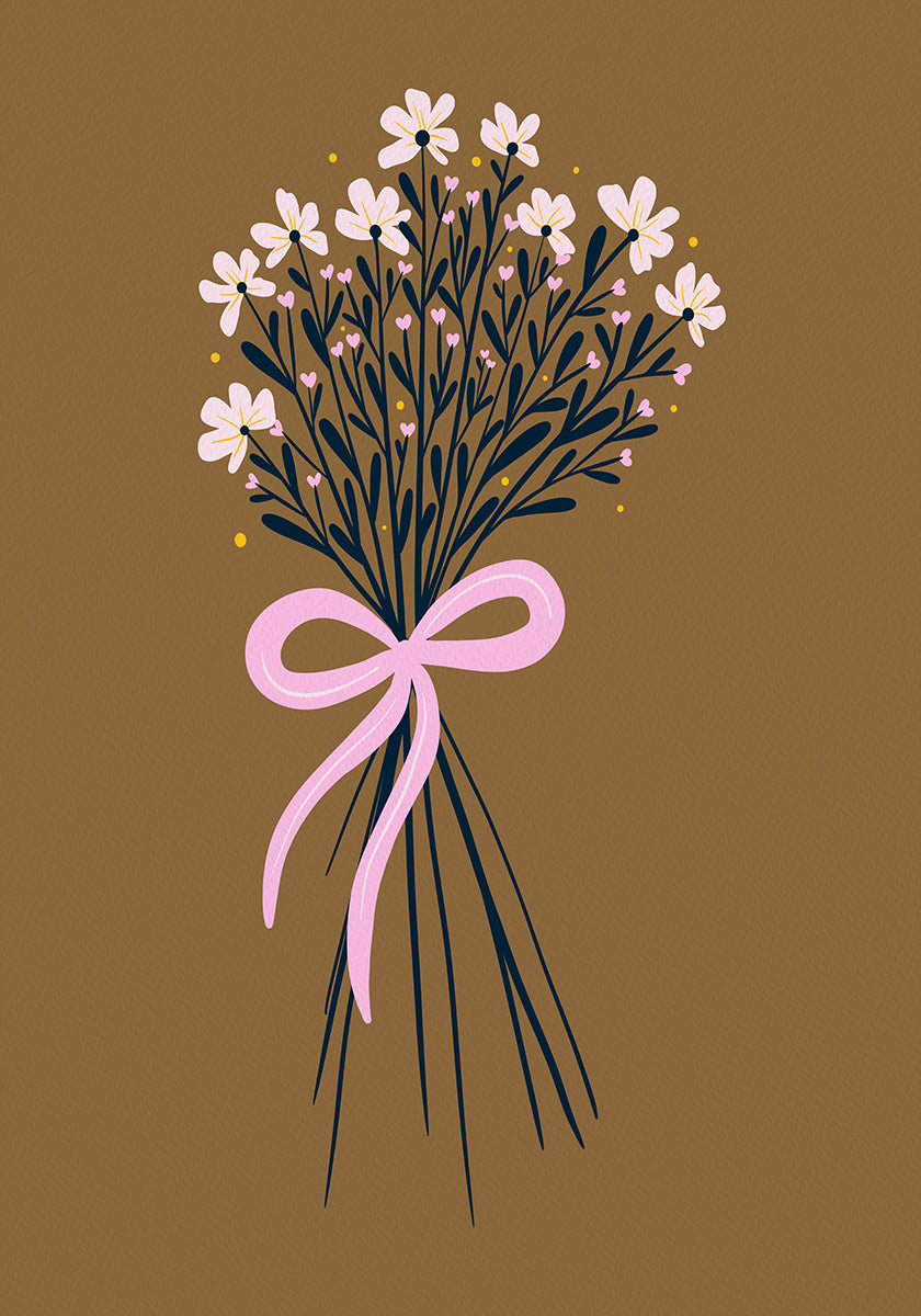 Bouquet Floral Avec Noeud - orange brûlé et rose