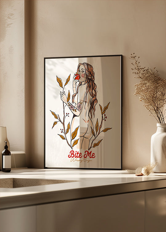Bite Me Sexy Pin-Up Girl Eating An Apple (NEW) - Posterbox