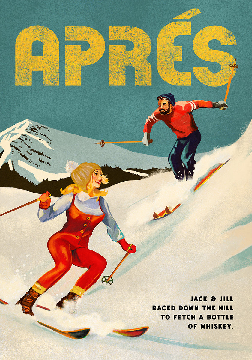 Vintage Pin Up Apres Whisky Ski Couple Poster