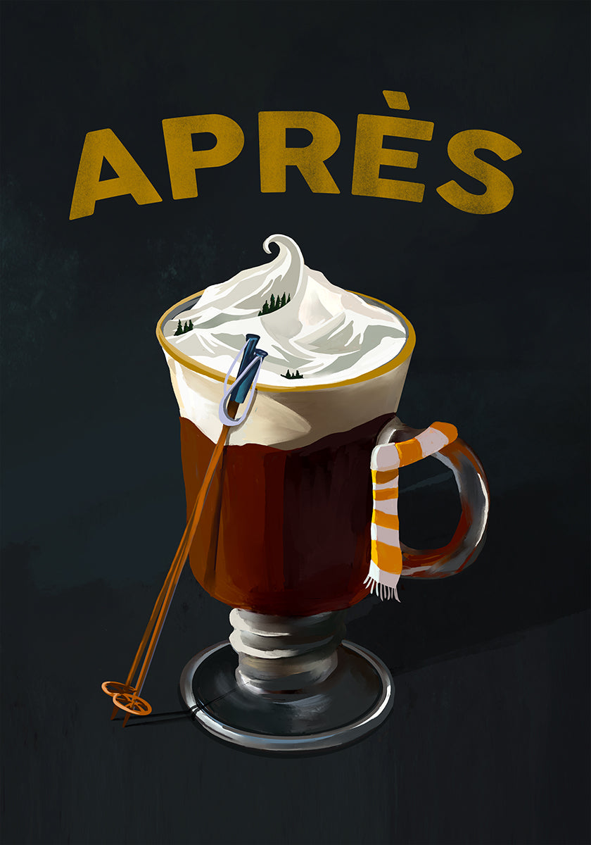 Affiche d'art de ski de cocktail de cacao chaud d'après