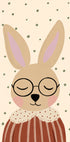 Un lapin de dessin animé portant des lunettes et une chemise rayée rouge et blanche, les yeux fermés et semblant être dans un état détendu ou endormi.