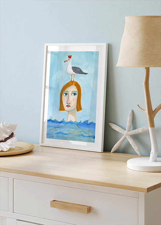 Nude Lady in Ocean with Seagull (NEW) - Posterbox