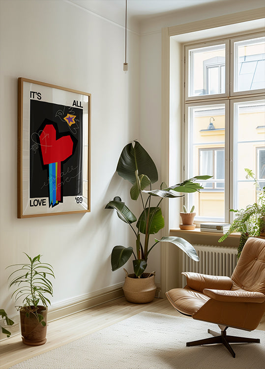 It's All Love Heart Grey Plakat - Posterbox