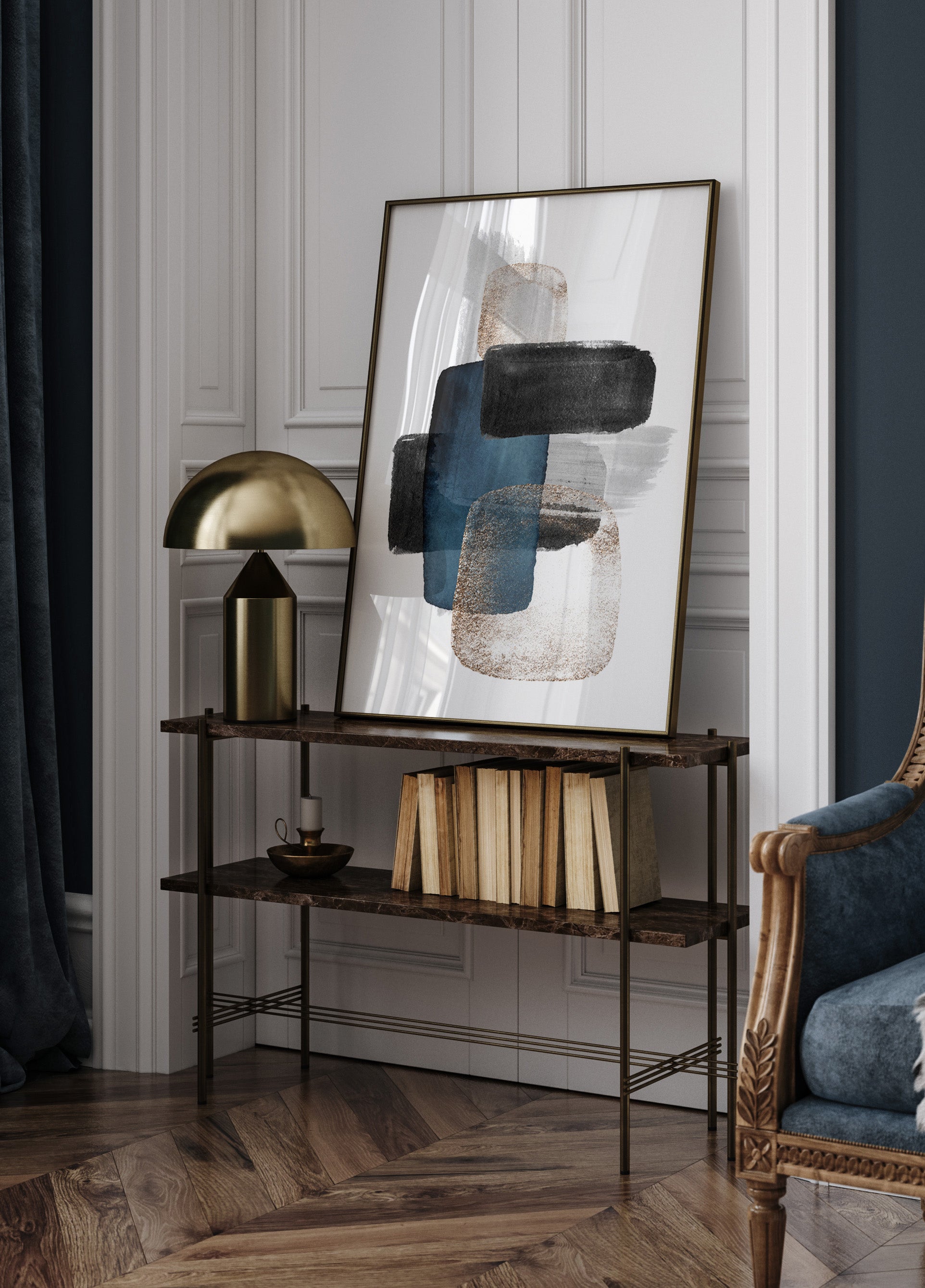 Blocs abstraits en or bleu