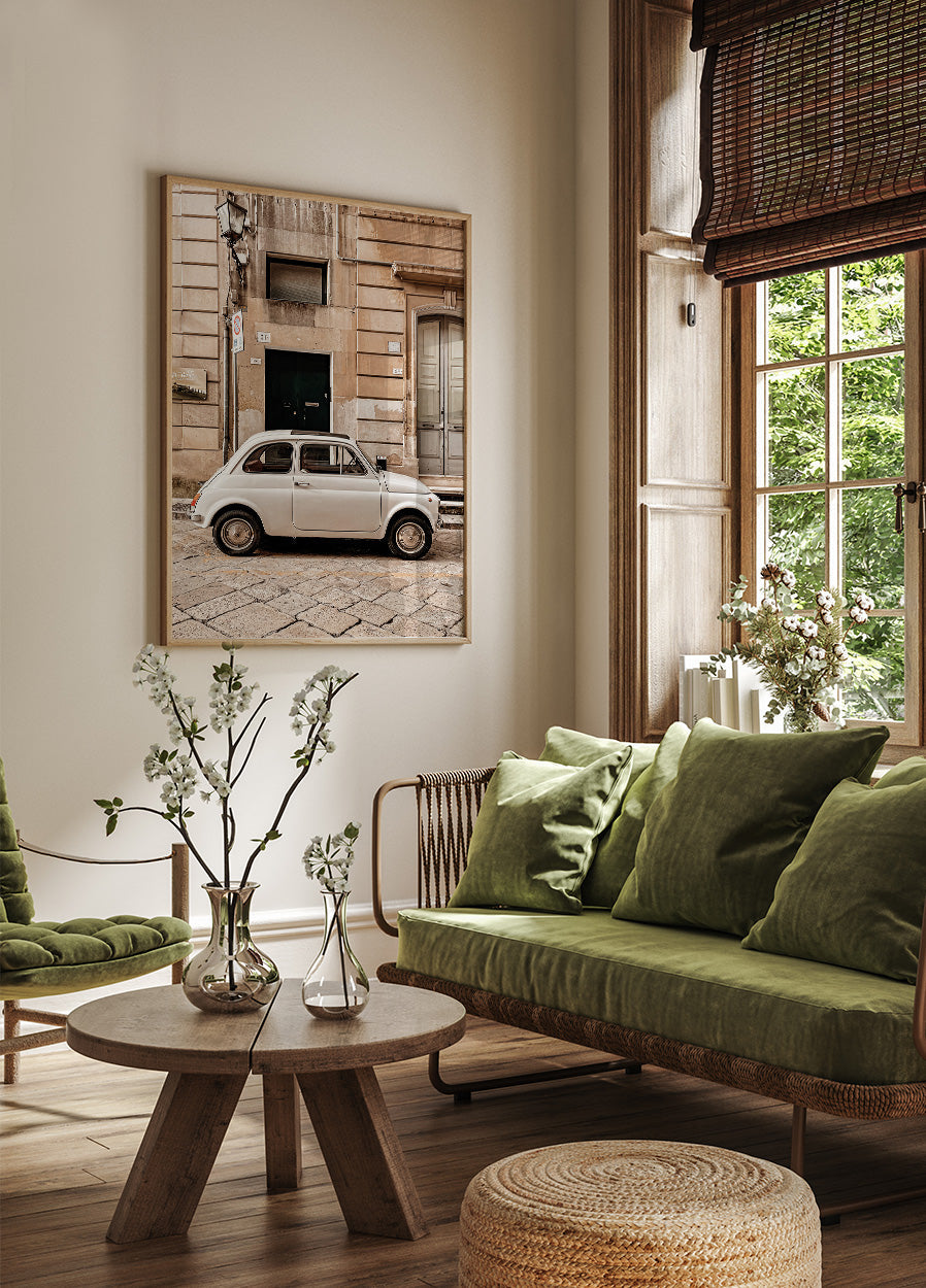 A Small White Car Plakat - Posterbox.dk