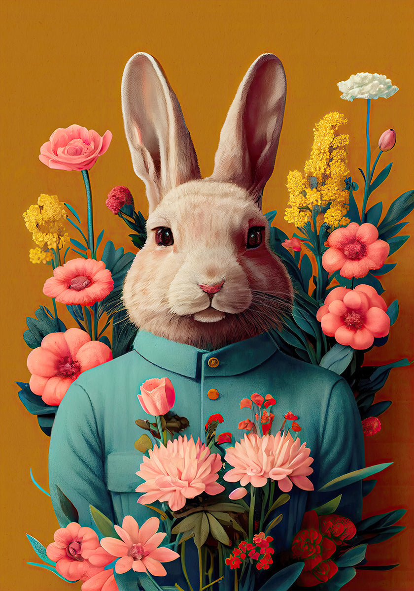 Lapin en fleur Poster
