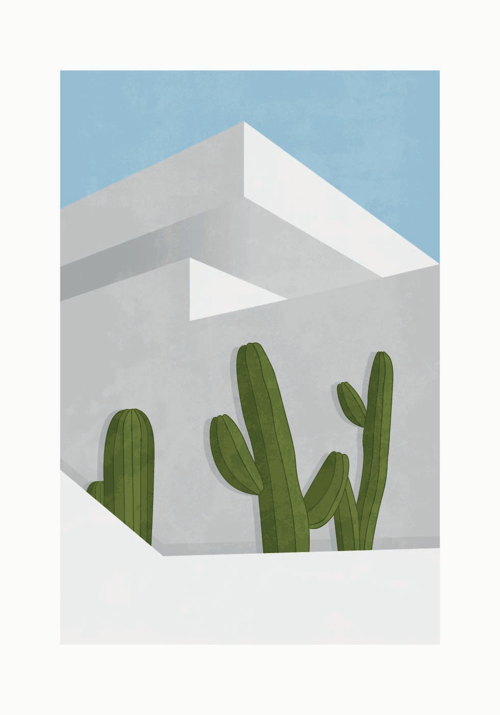Ombres de cactus, architecture moderne du désert Poster