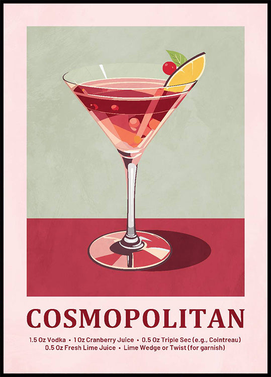 Affiche de recette de cocktail cosmopolite