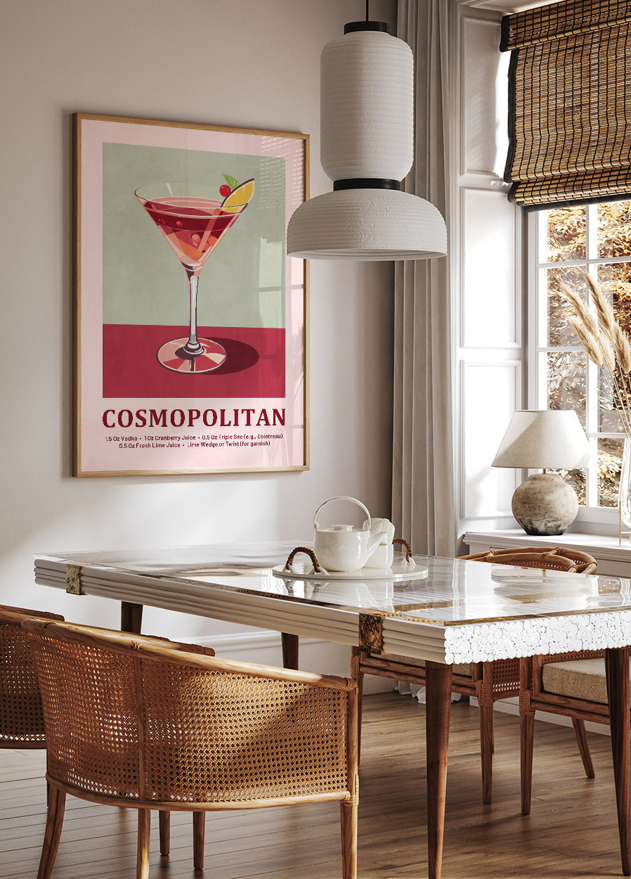 Affiche de recette de cocktail cosmopolite