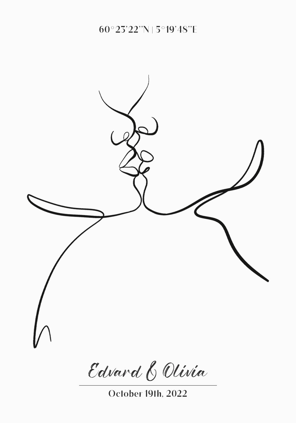 Poster Couple s'embrassant au trait personnalisé