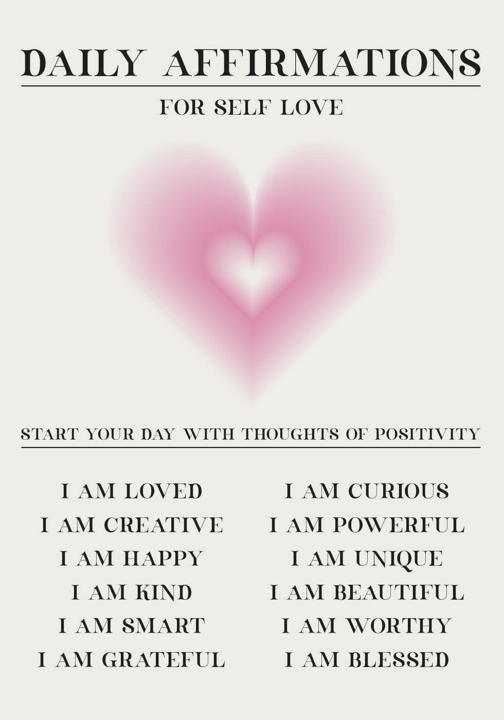 Affiche d'affirmations quotidiennes pour l'amour de soi